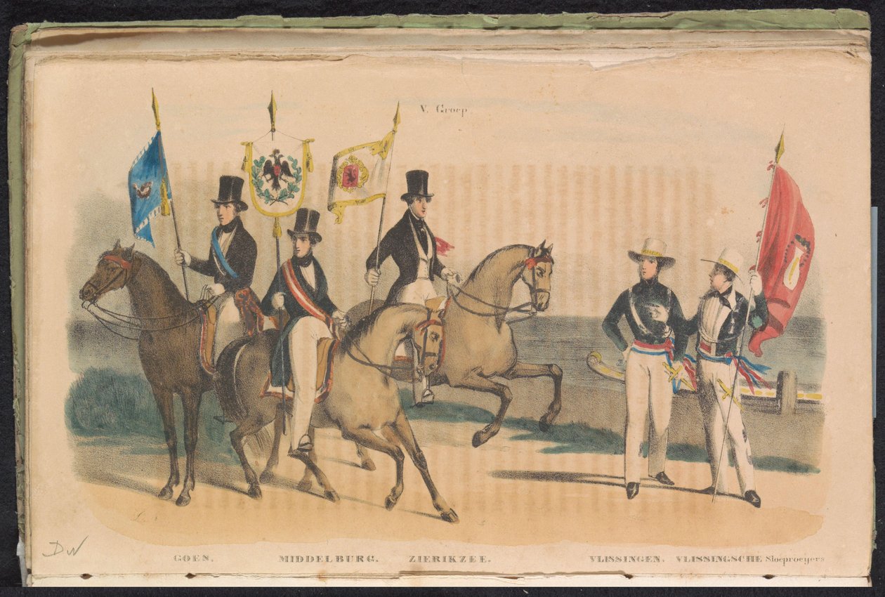 Kostymer och banderoller för hedersvakterna i Goes, Middelburg, Zierikzee och Vlissingen, 1840-1842 V. Grupp (titel på objekt) av Unknown