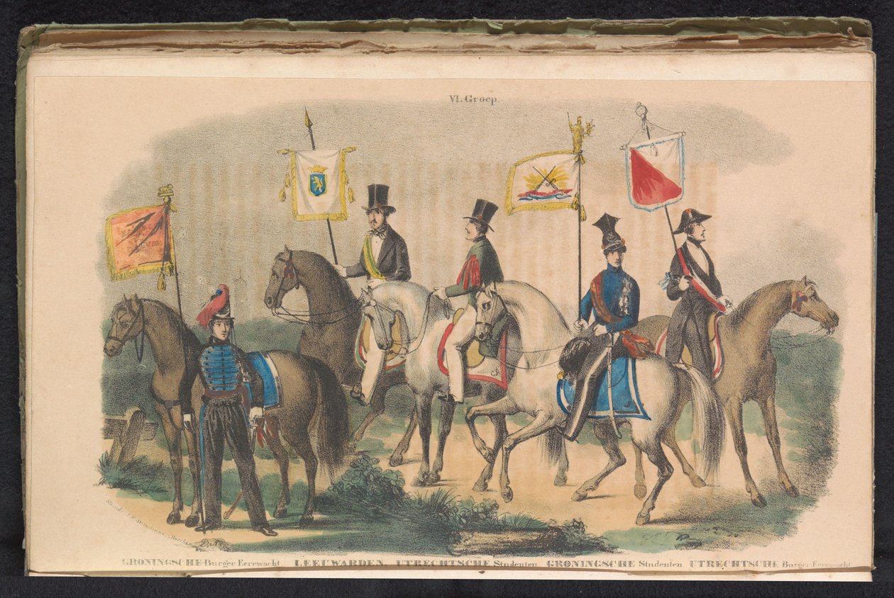 Kostymer och banderoller för hedersvakterna i Groningen, Leeuwarden och Utrecht, 1840-1842 VI. Grupp (titel på objekt) av Unknown