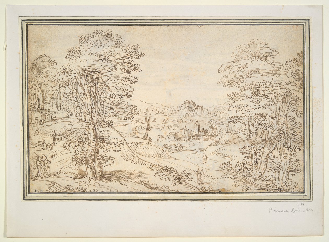 Landskap (rekto); Utsikt över en stad (verso) av Unknown