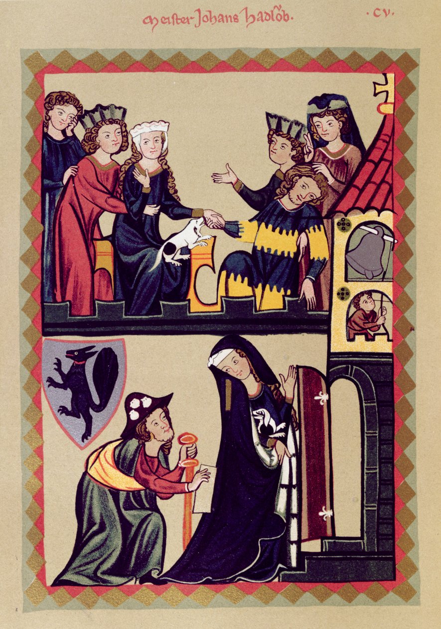Mästare Johannes Hadloub, illustration från en faksimil av Manesse Codex eller Grosse Heidelberger Liederhandschrift, gjord i Zürich c.1305-40 av Unknown