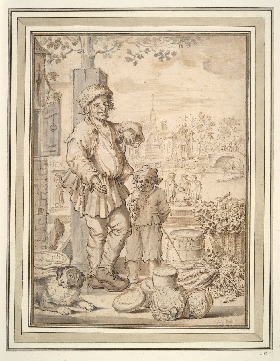 Bonde man och barn på marknaden av Unknown
