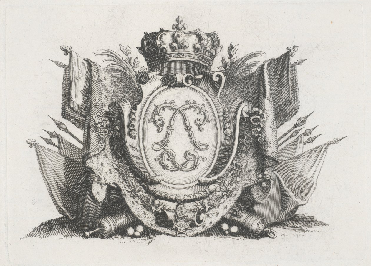 Royal Crest med krona och flaggor och sammanflätade av Unknown