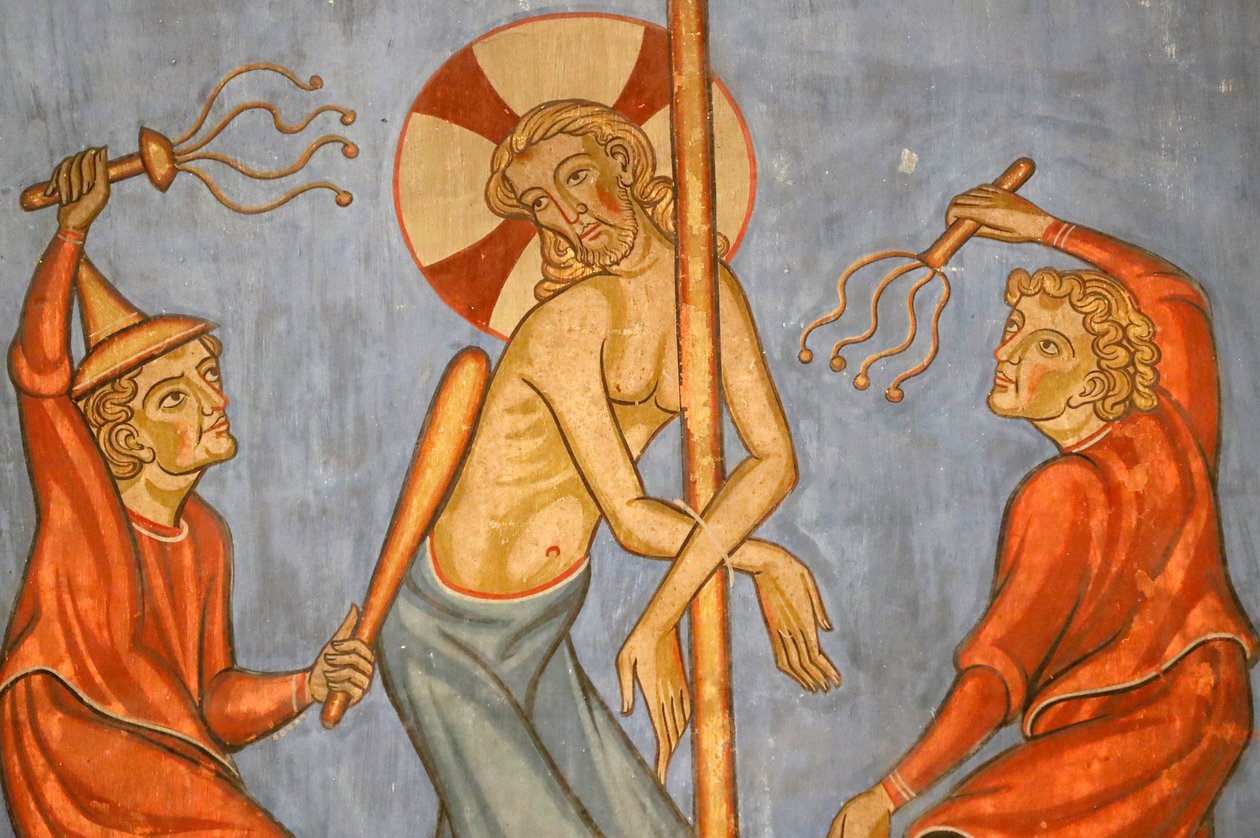 Saint-Pierre-le-Jeune protestantiska kyrkan, Kristi passion, Kristi flagellation, Fresco, Strasbourg, Frankrike. av Unknown