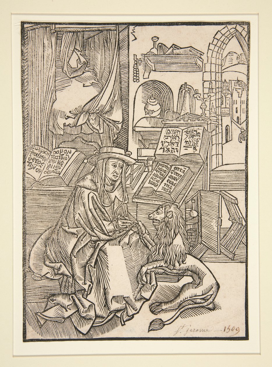 Den helige Hieronymus utvinner törnen från lejonet av Unknown