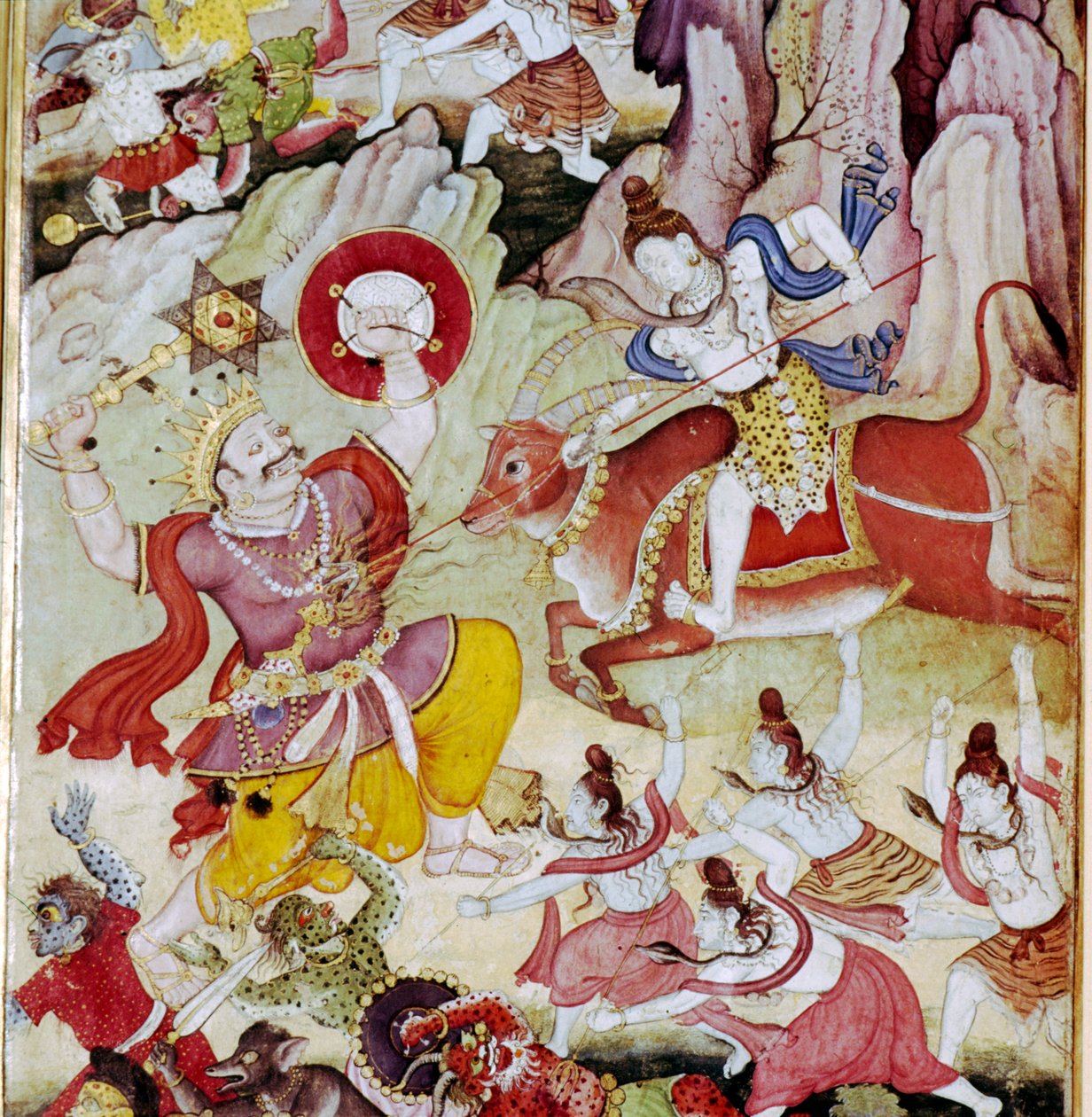 Shiv förstör demonen Andhaka, Harivamsa-manuskript, Mughal, S1590 av Unknown