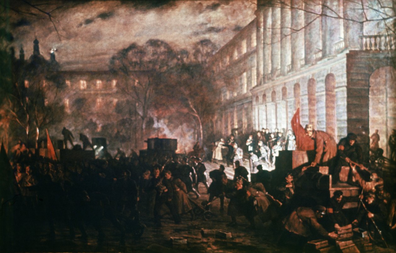 Smolny Institute - Oktoberrevolutionens hovedkvarter, Petrograd 1917, Maleri af V, Kuznetsov.swed av Unknown