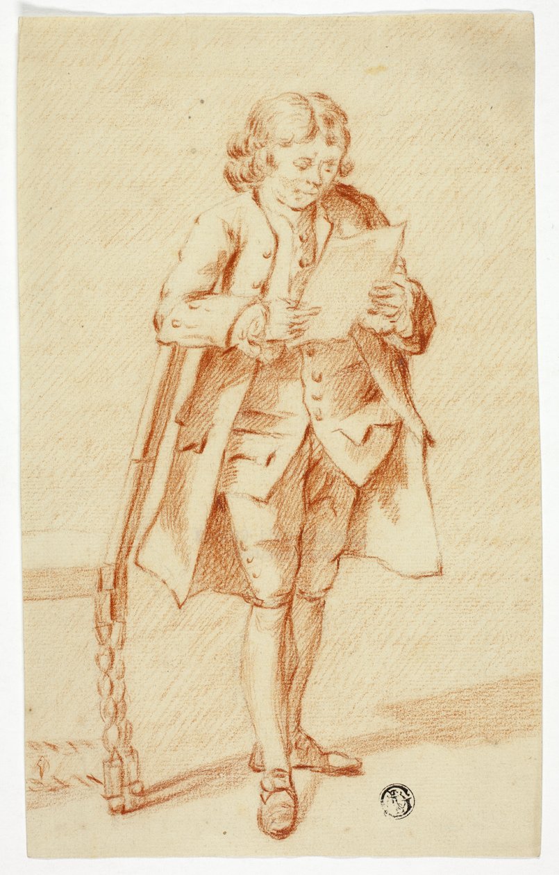 Stående man som läser ett brev av Unknown