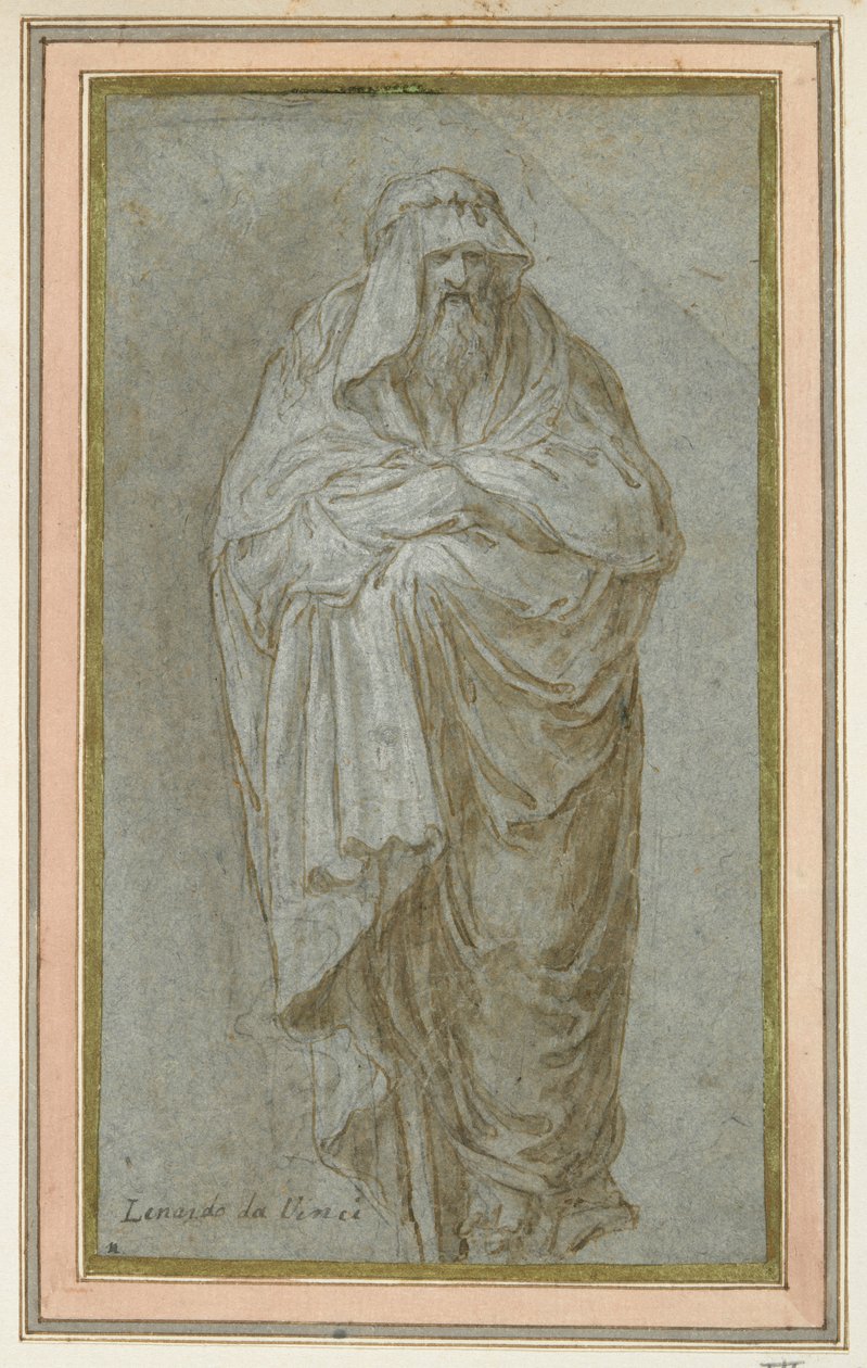 Stående figur draperad i mantel av Unknown