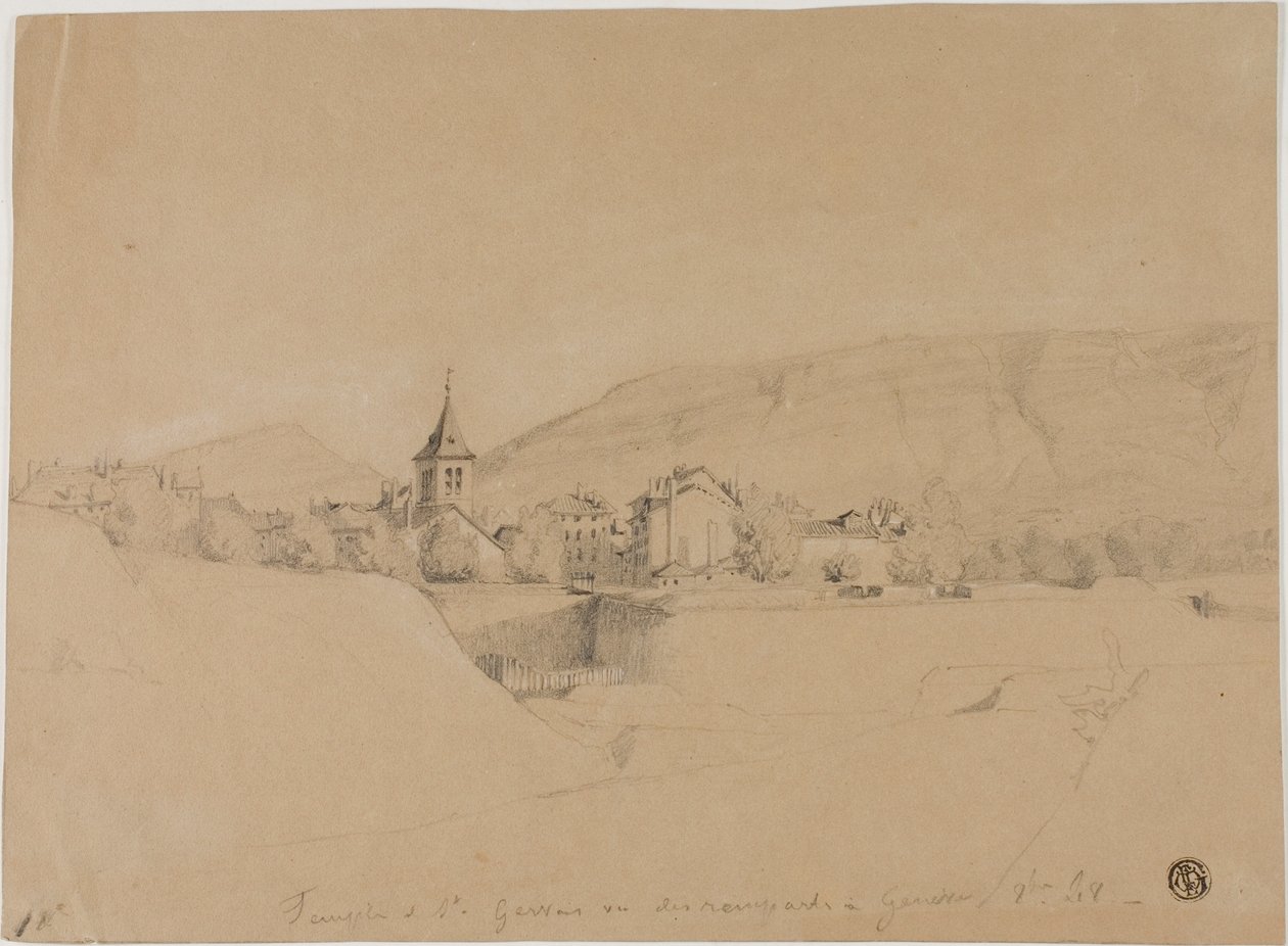 Kyrkan Saint-Gervais sett från vallarna i Genève av Unknown