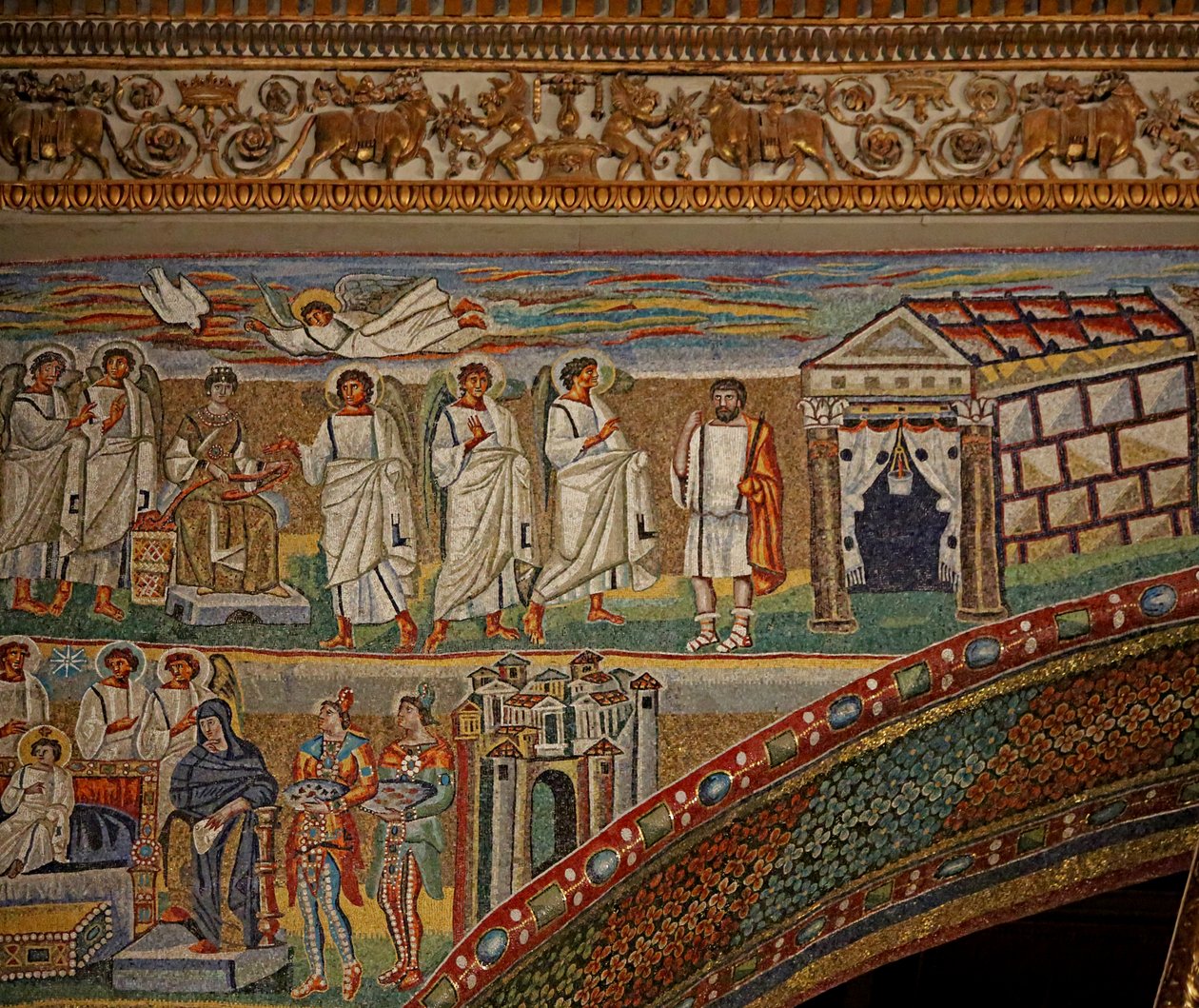 Den vänstra Apsidbågen (Triumfbågen) med Födelsekyrkan - Joseph får en förklaring av Unknown