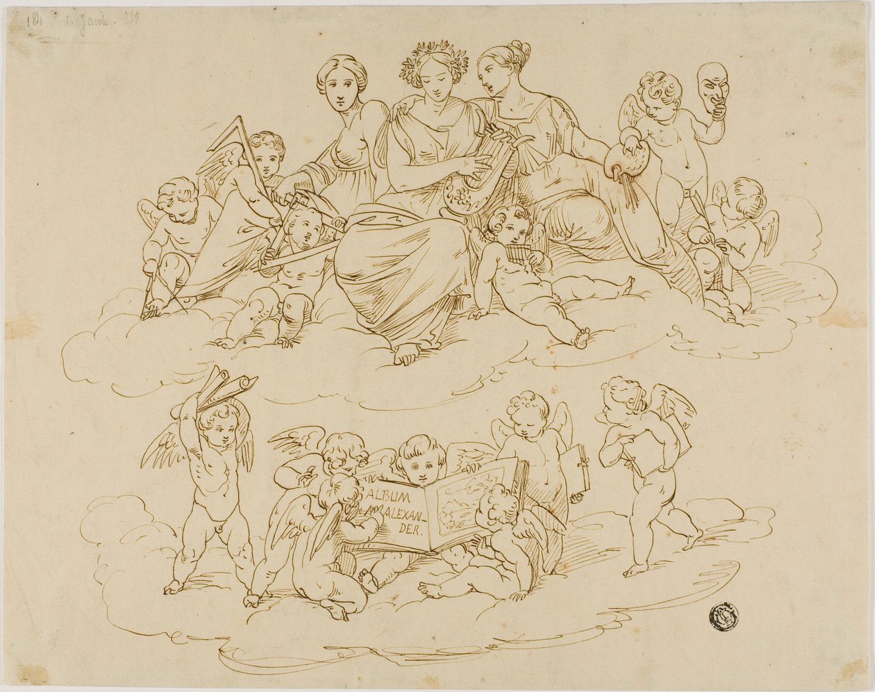 Tre muser (Urania, Terpsichore och Thalia) med Putti av Unknown