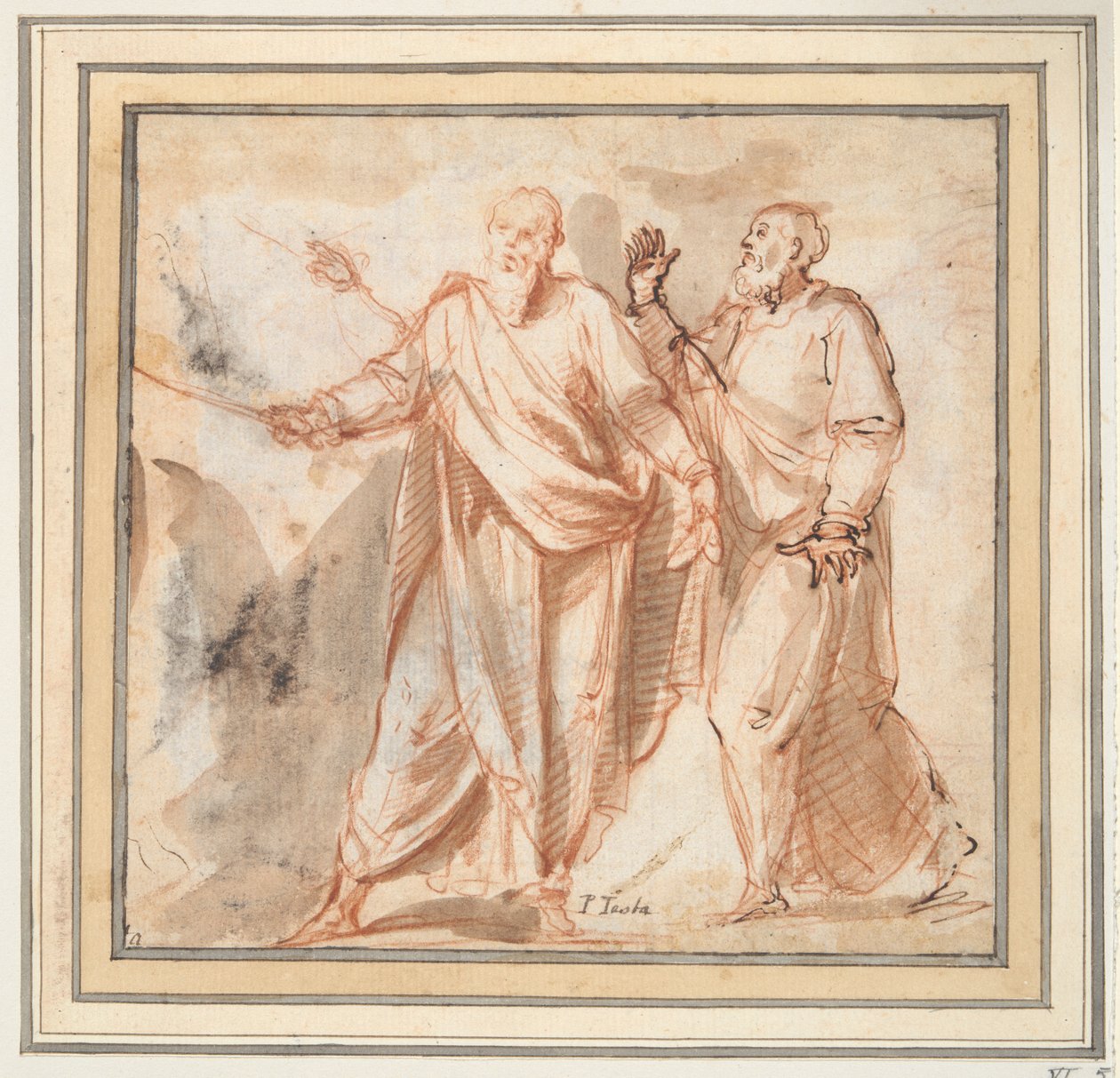 Två stående mansfigurer (Moses och Aron?) av Unknown