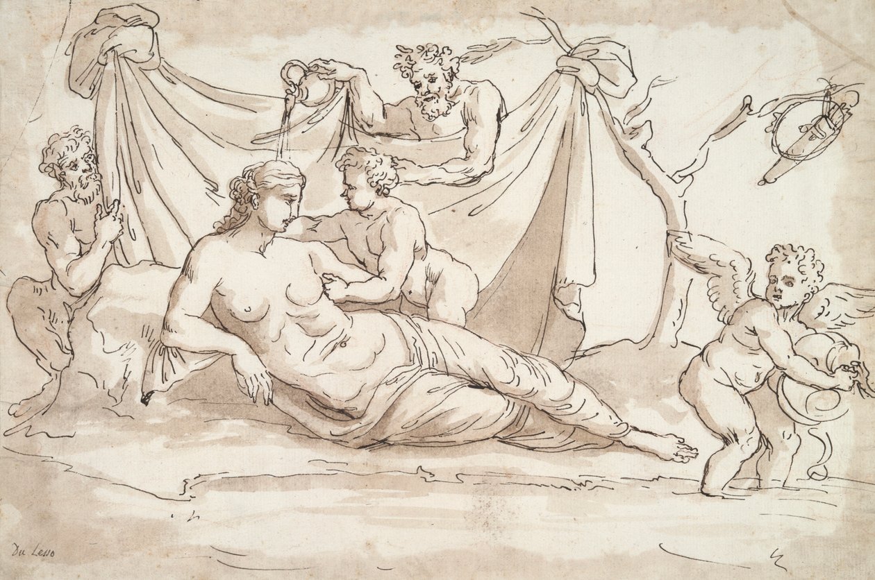 Venus och Amoretti och Två Satyrer av Unknown