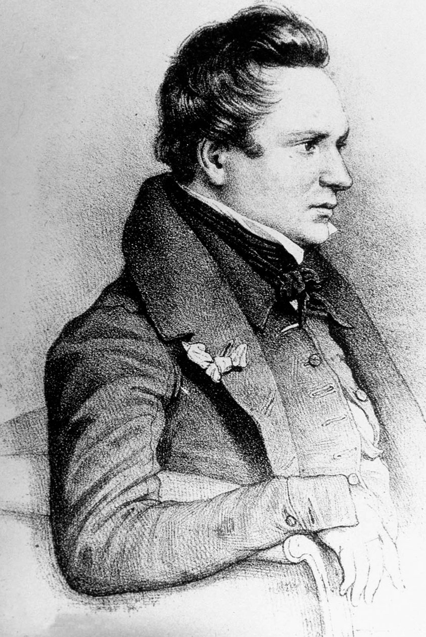 Victor Hugo (1802-1885) fransk författare, här 1832, gravyr av Georges Frey efter LeonNoel av Unknown