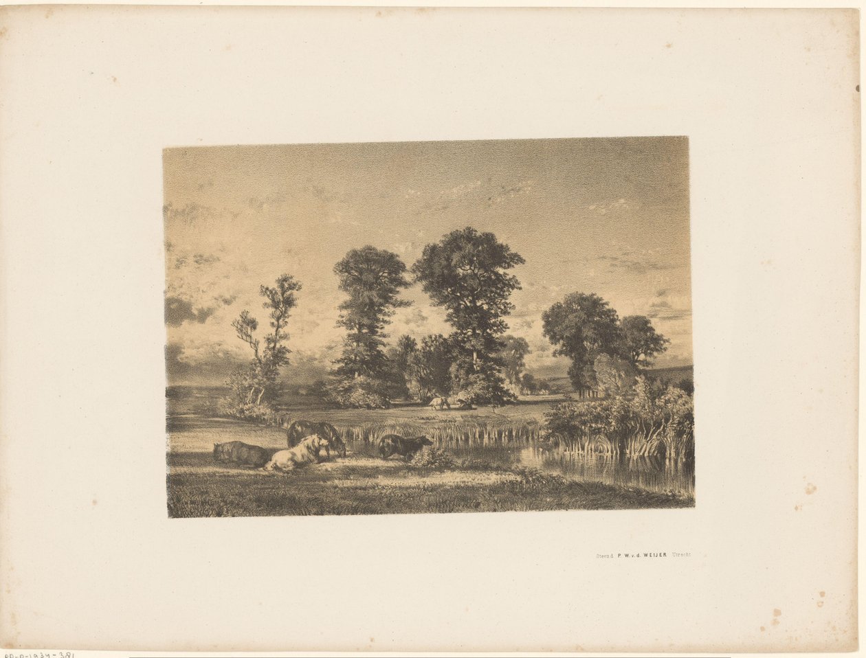 Ängslandskap med betande hästar av Unknown