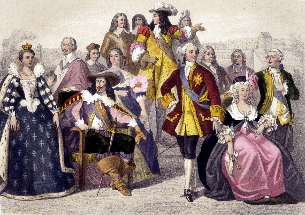 1610 till 1774. Marie de Medici, Ludvig XIII, Ludvig XV, Marie Antoinette och Ludvig XVI. Gravyr av 1800-talet. av Unknown artist