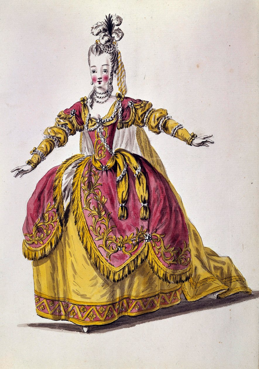 1700-tals teaterdräkt, gravyr av 1800-talets Paris, B.N. av Unknown artist
