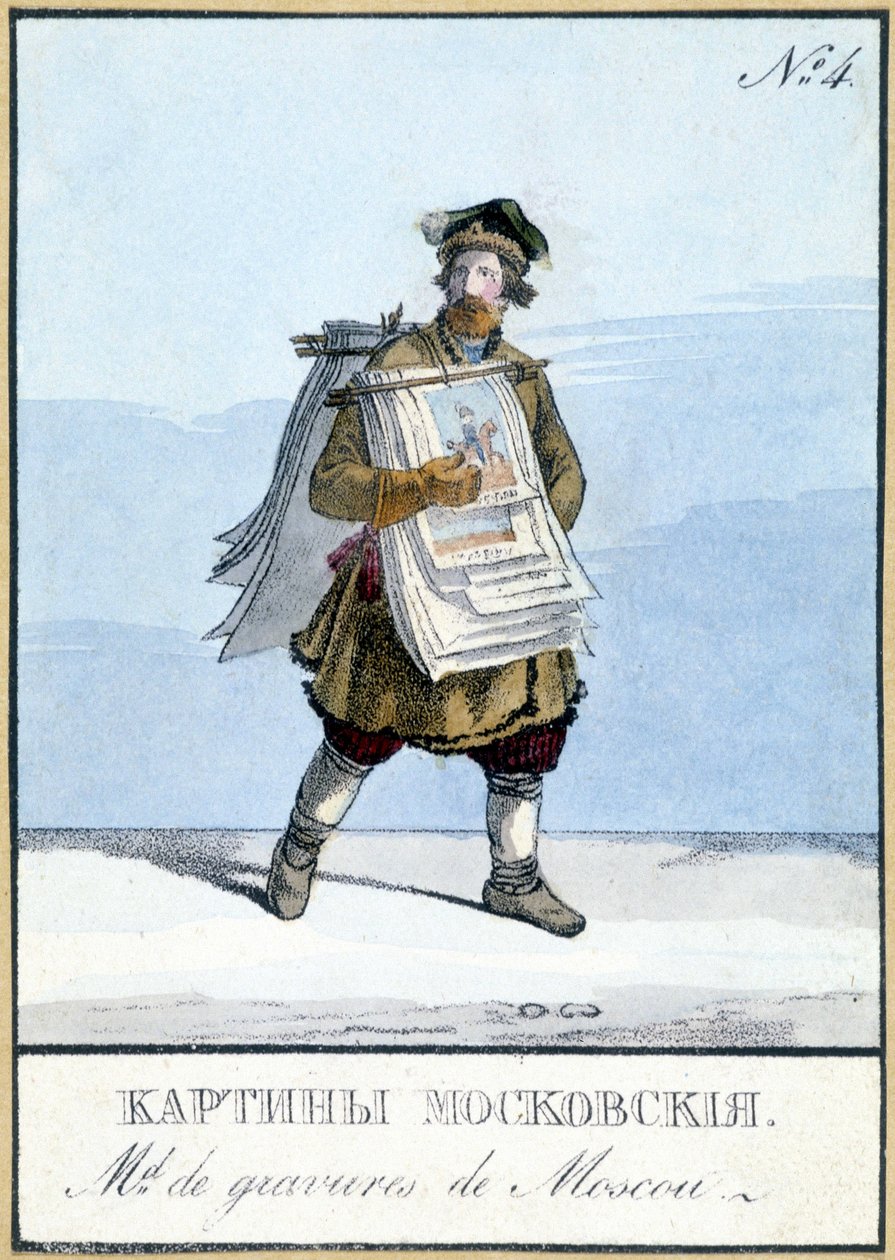 Gravyrhandlare i Moskva från 1800-talet. 1800-talsillustration. av Unknown artist