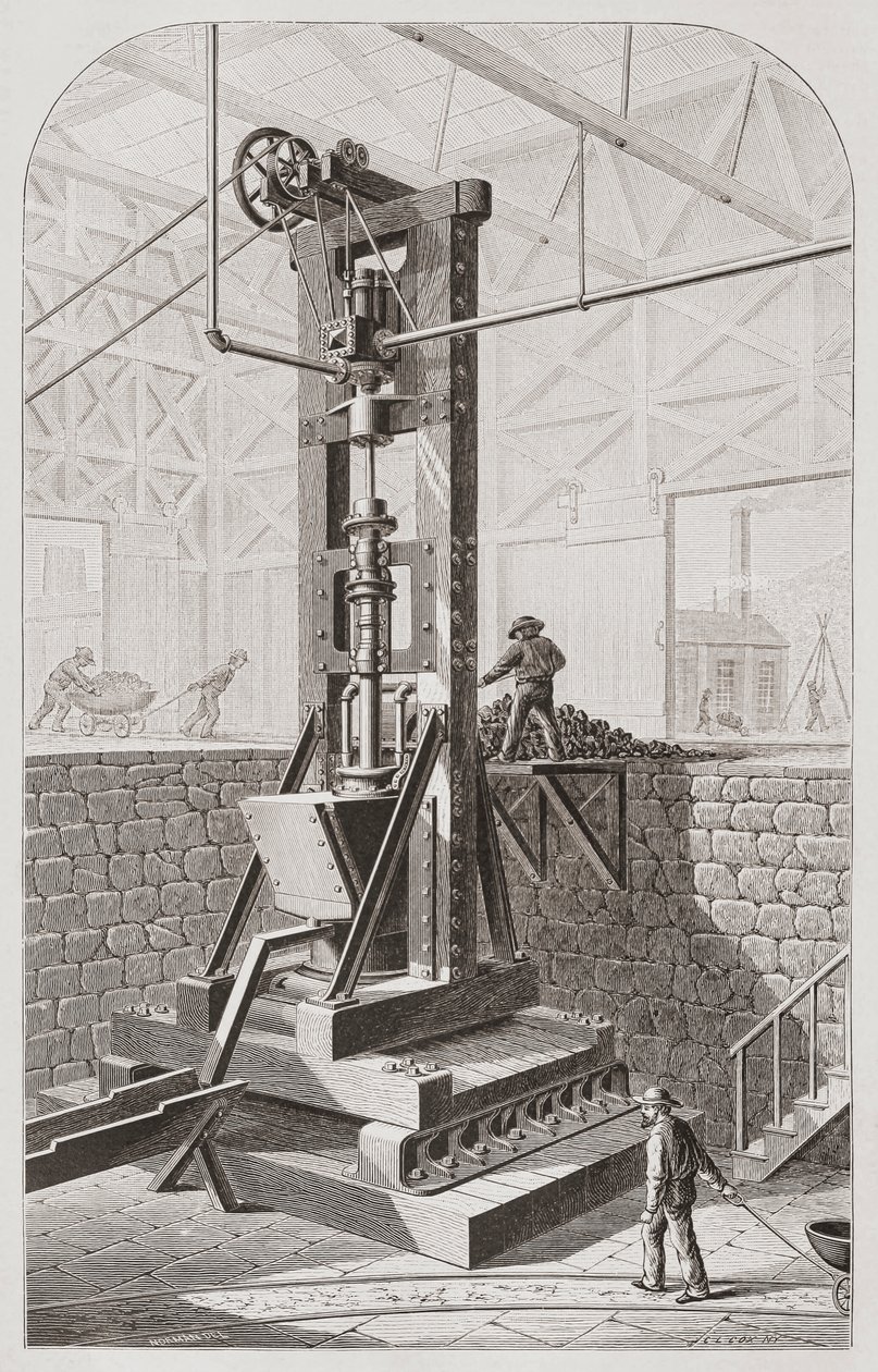 1800-talets stämpelkvarn, även känd som stämpelbatteri eller stämpelkvarn av Unknown artist