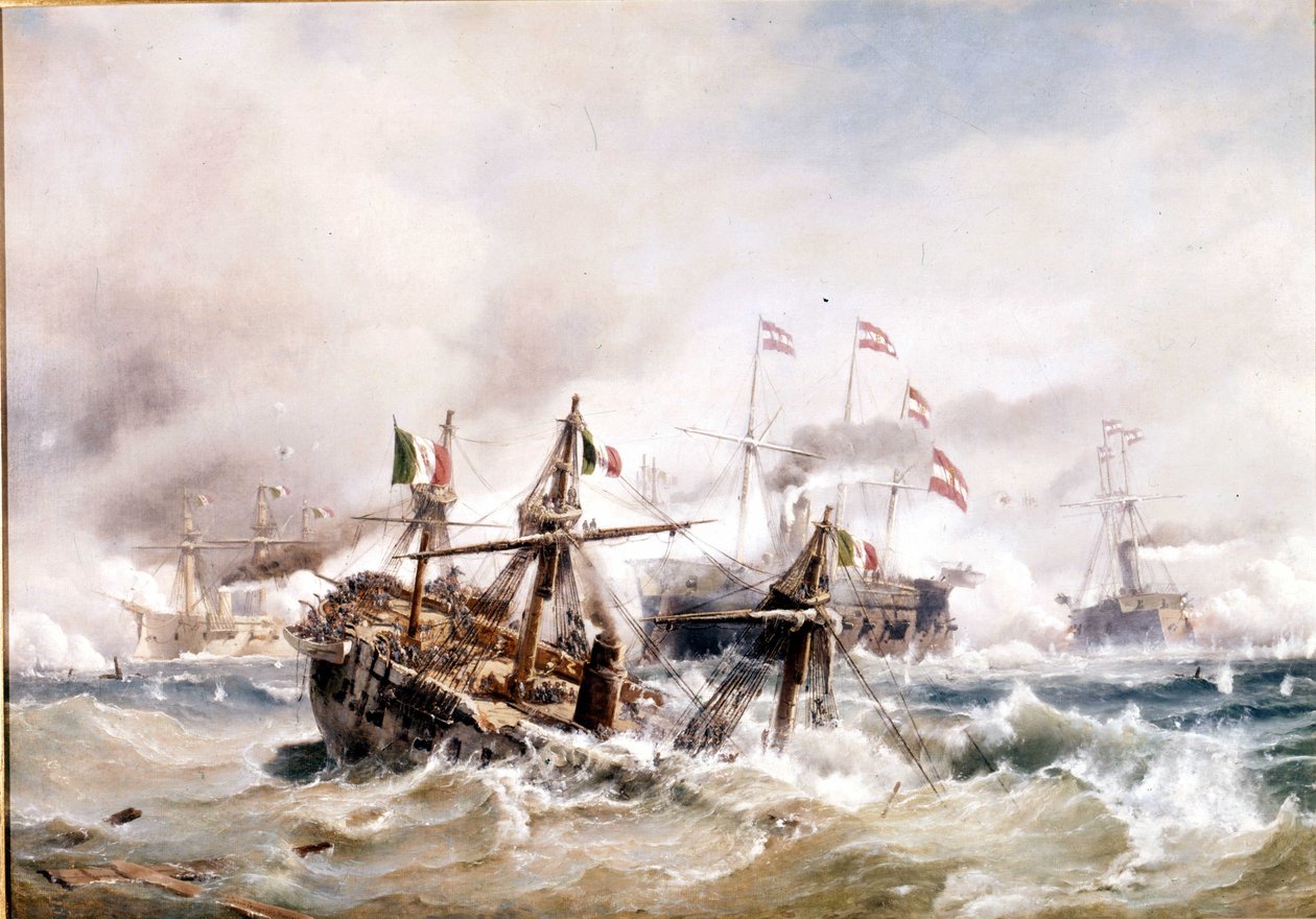 1866-07-20: Slaget vid Lissa utanför Dalmatien: österrikarna förstör den italienska flottan. av Unknown artist