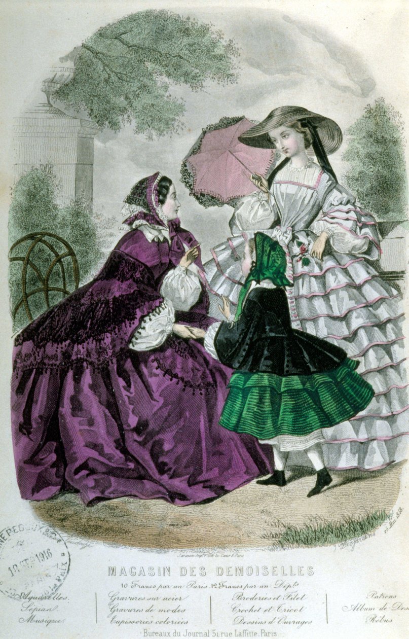 2 kvinnor och 1 tjej - i "" Magazine des Demoiselles"" av Unknown artist