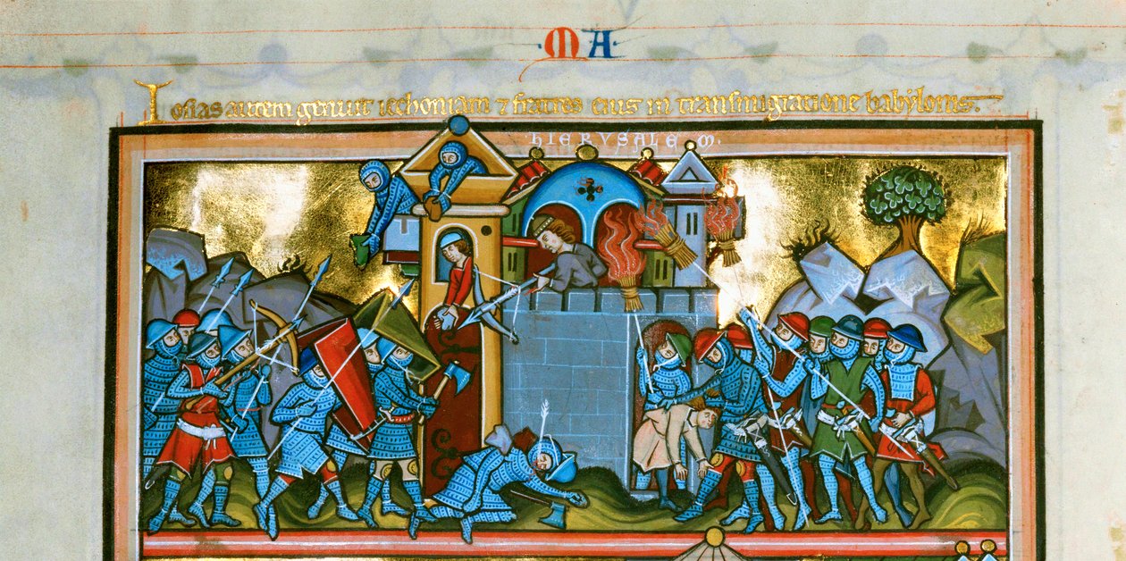 5 illuminationer med text på en sida, detalj (illumination) av Unknown artist