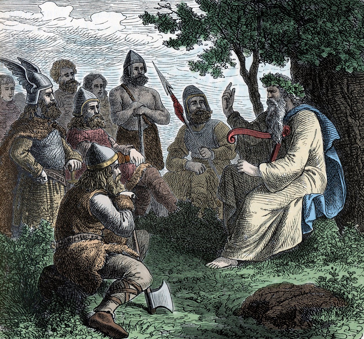A Bard Reciting to Northmen - Viking Civilization: A Bard Druid Recite Poesy to Warriors, 800-900-talet av Unknown artist