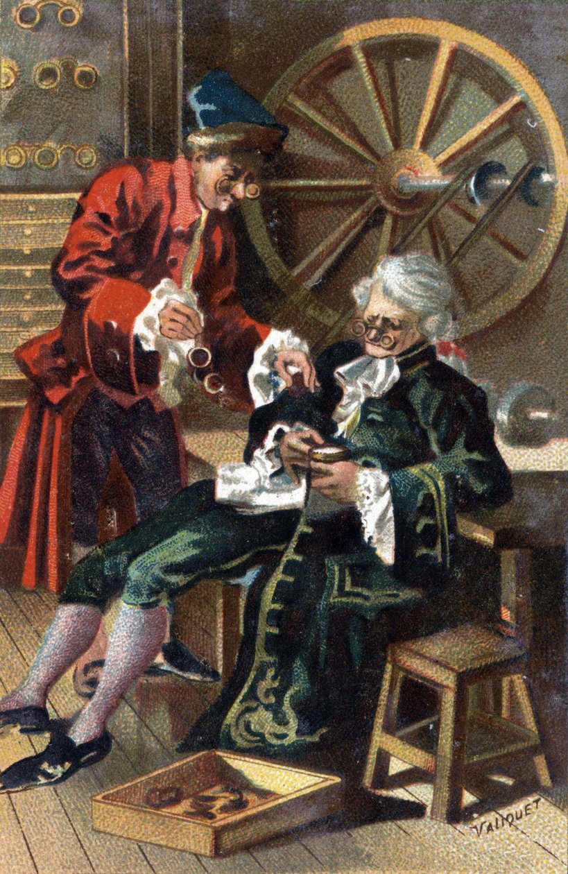 En Lunetier (optiker - tillverkare av glasögon) 1745. av Unknown artist