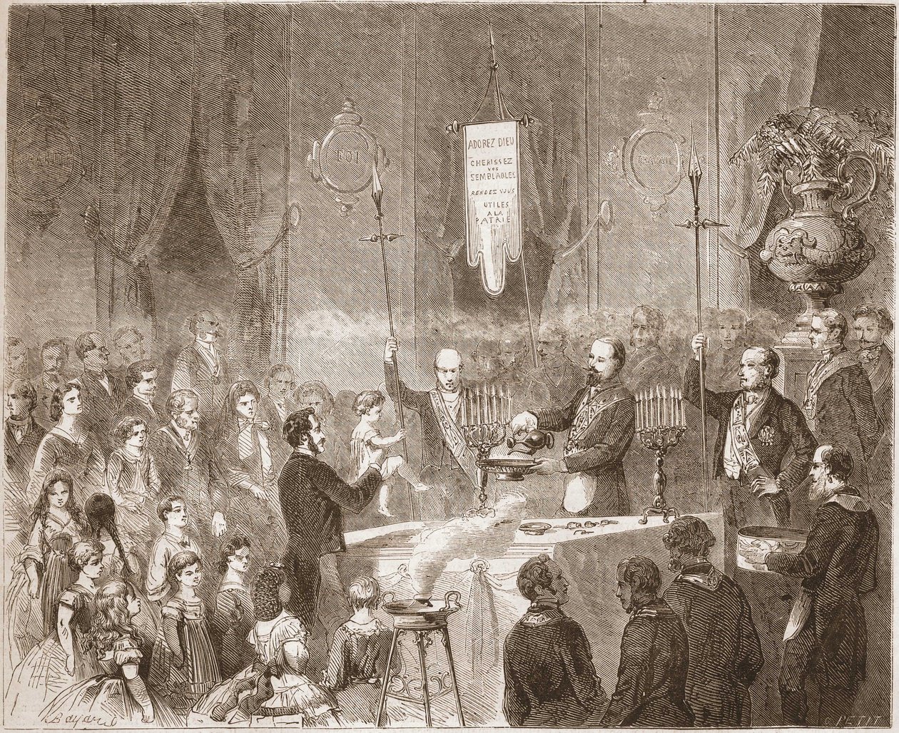 En Maconnic Bapteme i logen i Fraternelle Amitive 1861. av Unknown artist