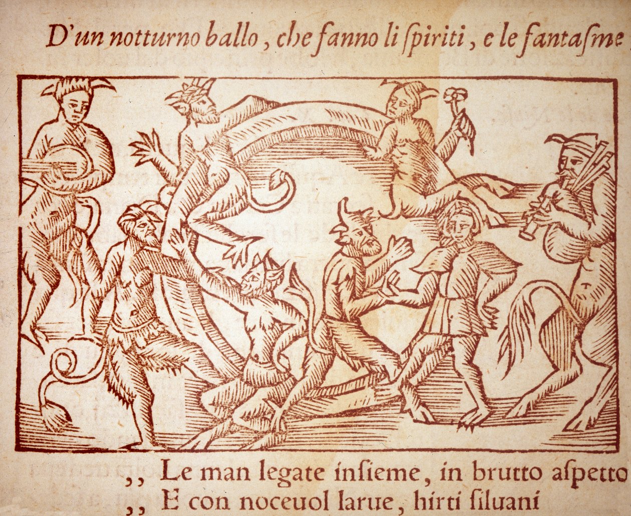 En sabbat, gravyr av Olaus Magnus (1490-1557), svensk religiös och geograf, -i "History of the Northern Nation" av Unknown artist