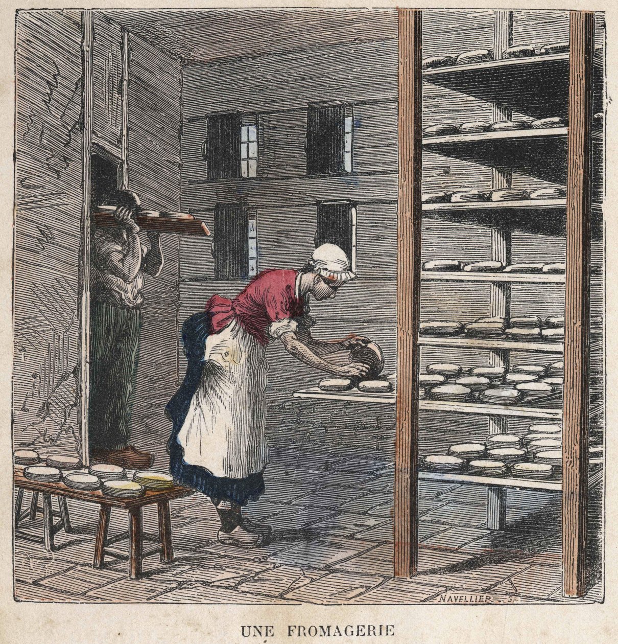 En ostfabrik. 1800-talsillustration. Bianchetti samling. av Unknown artist