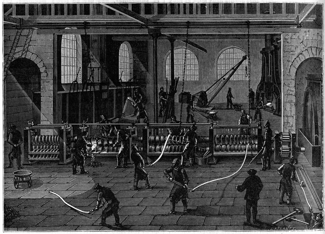 En kopparritningsverkstad i England. Gravyr i den berömda journalen "" La jeunesse"" av Unknown artist