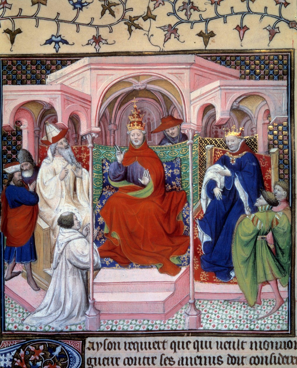 Ett råd som leds av påven Klemens V (1264-1314) (i närvaro av en kung troligen Filip Bel). Miniatyr hämtad från La Fleur des histoires de la terre d