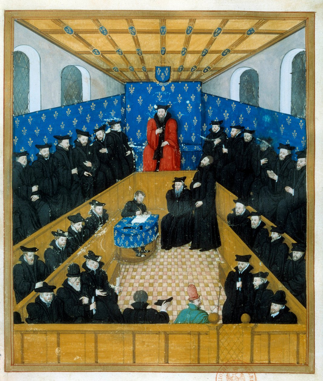 En domstol på 1400-talet. Miniatyr. Paris, B N av Unknown artist