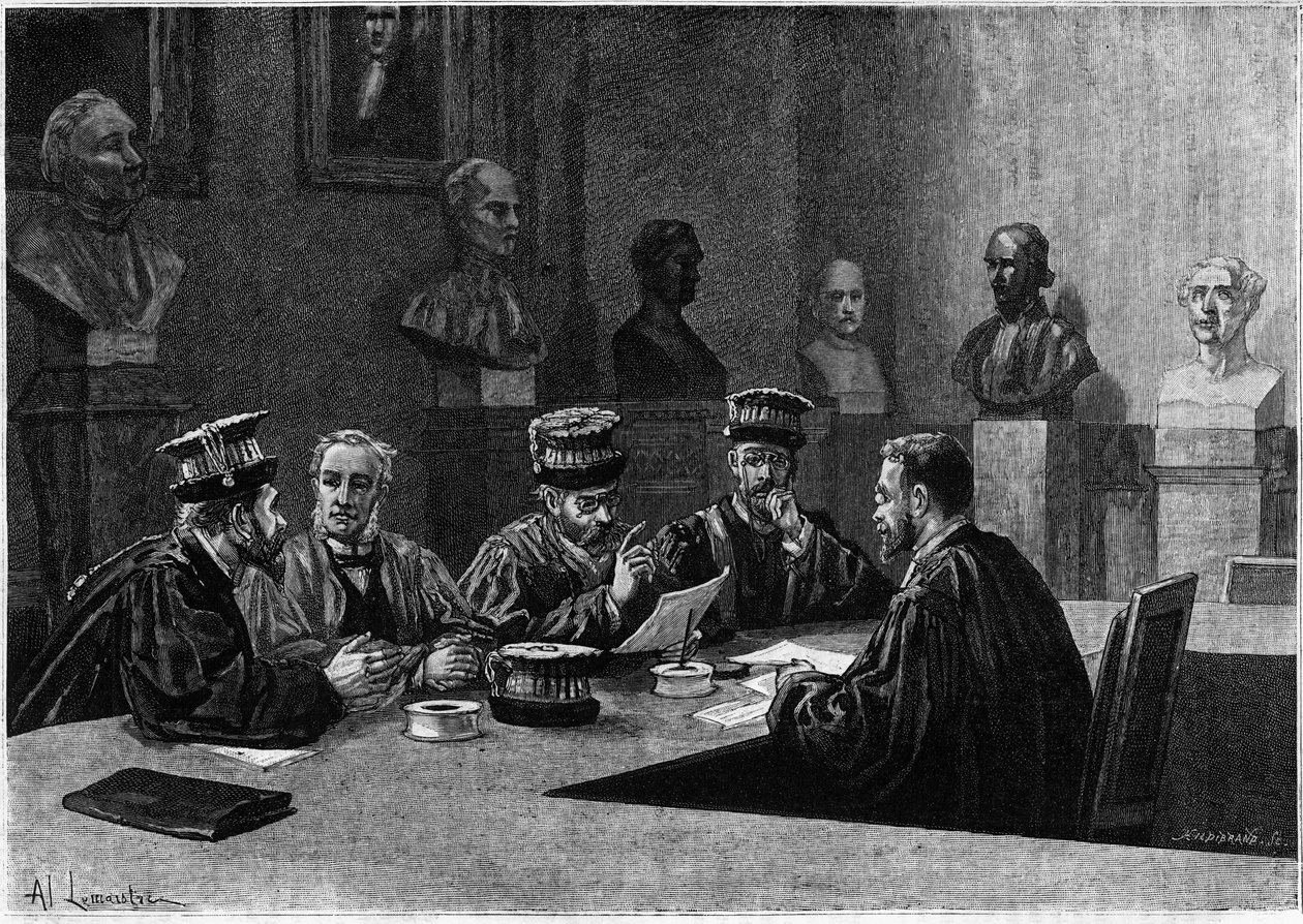 Ett försvar av dessa från medicinskolan i Quartier Latin i Paris. Gravyr i "Le journal de la jeunesse"" av Unknown artist