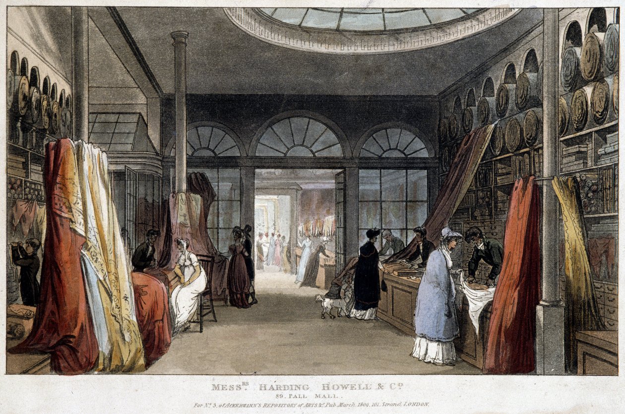 En tygaffär i London (England) - Litografi omkring 1800 av Unknown artist