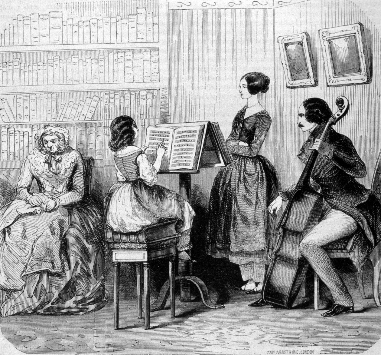 En familjekonsert, gravyr omkring 1860. av Unknown artist
