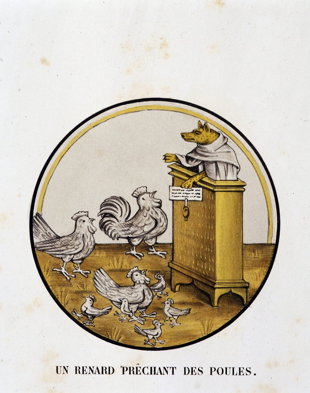 A fox prechant of hens (renart-roman) - religiös karikatyr, Limoges av Unknown artist
