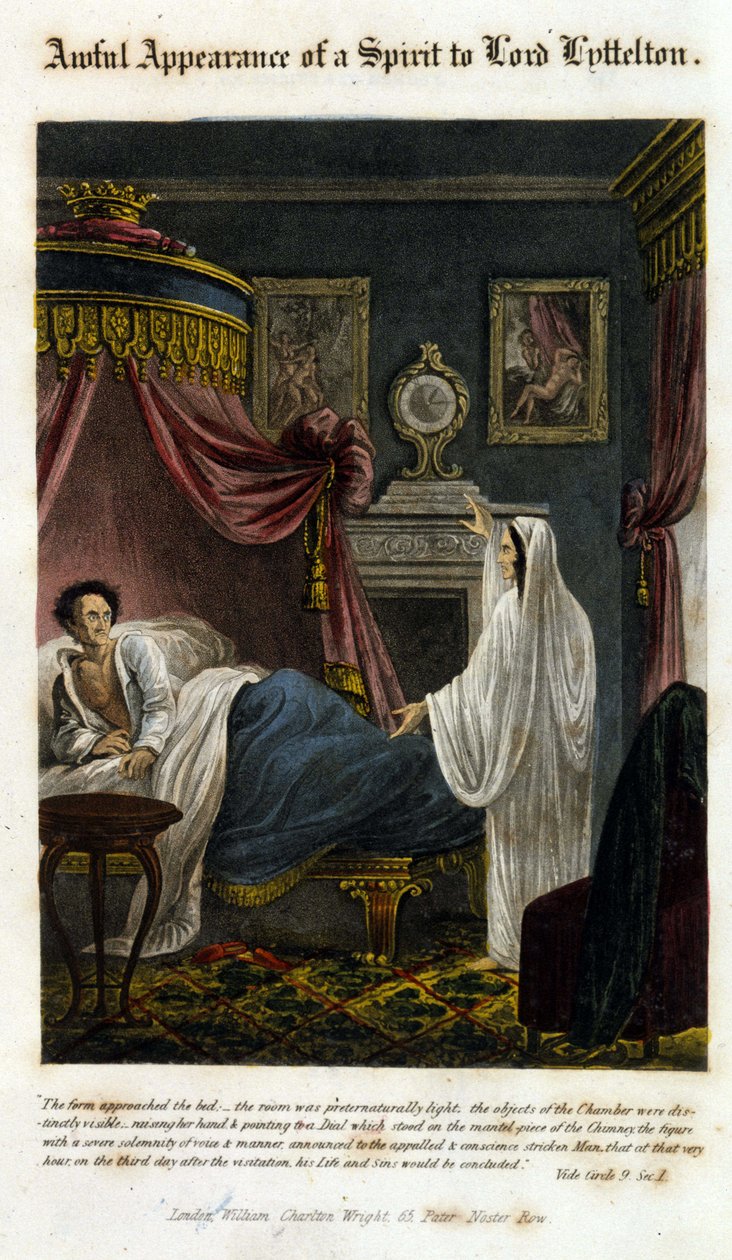 Ett spöke dyker upp inför Lord Lyttelton för att meddela hans död. 1825. Bibel. Morando, Milano. av Unknown artist