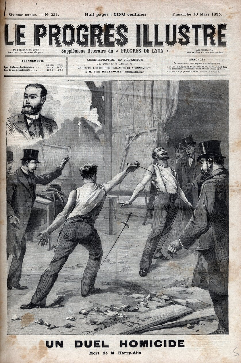 En mordduell - Den 1 mars 1895, en duell med talet mellan två medlemmar av Franska Afrikas kommitté, som tidigare var goda kamrater, Alfred Le Chatelier och Hippolyte Percher, alias Harry Alis, och denna av Unknown artist