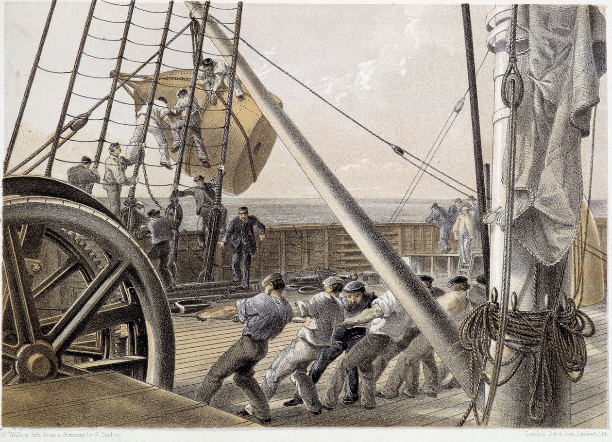 En enorm fläckboj drogs den 2 augusti 1858 - i "The Atlantic telegraph" av W. H. Russel, ca. 1860 av Unknown artist