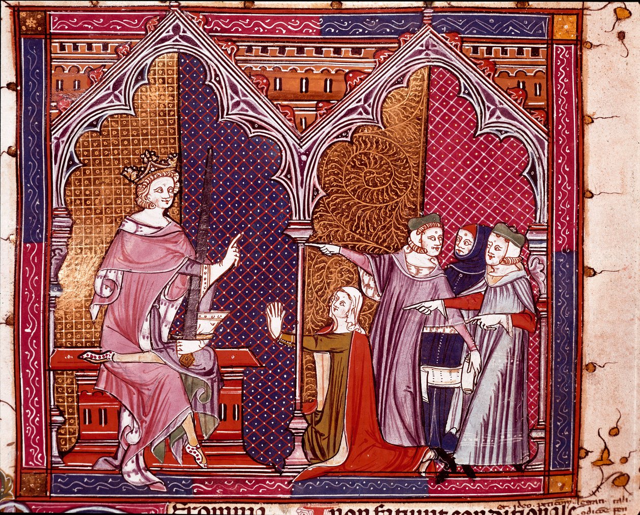 En kung som utövar rättvisa Miniatyr tagen från "Justiniani in Fortiatum"" 1300-talets kungliga bibliotek i Escorial-klostret, Spanien av Unknown artist