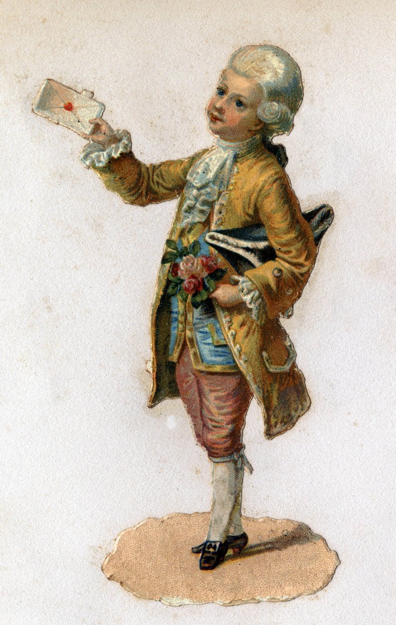 En budbärare (1700-talet) bärande ett förseglat brev. Kromolitografi omkring 1890. av Unknown artist