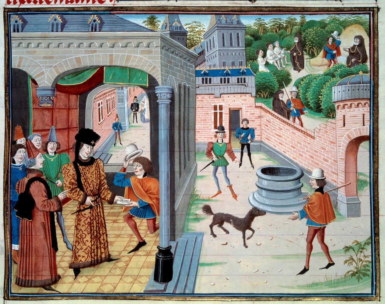 En budbärare. Miniatyr från manuskriptet "Renaud de Montauban" eller "Les quatre fils Aymon" av Loyset Liedet (aktiv mellan 1448 och 1478). Ms. 5073. 1400-talets Bibliotheque de l