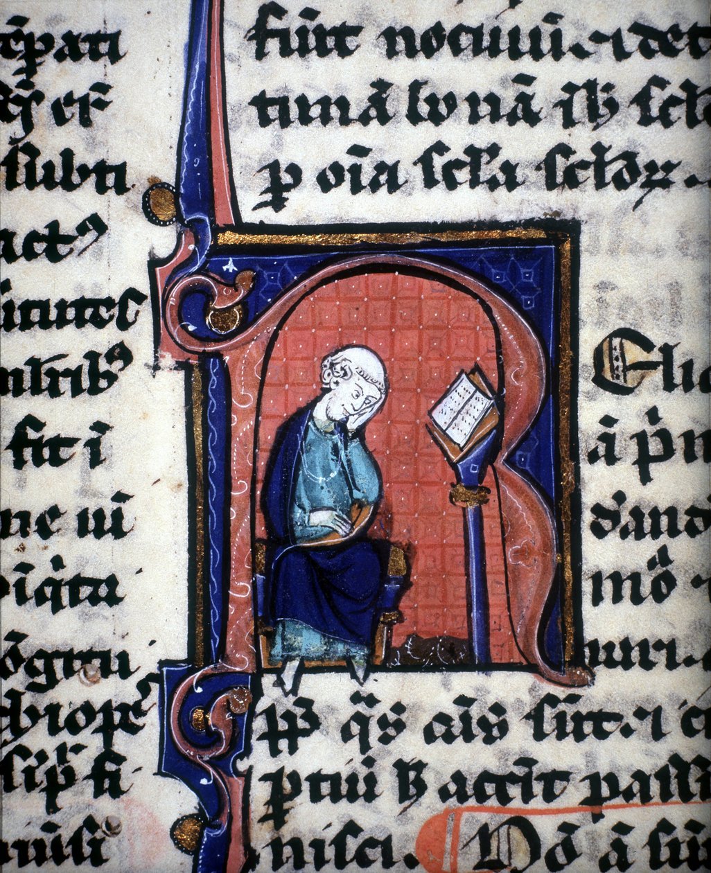 En miniatyrbokstav "R" som representerar en vis man, hämtad från ett manuskript av Aristoteles av Unknown artist