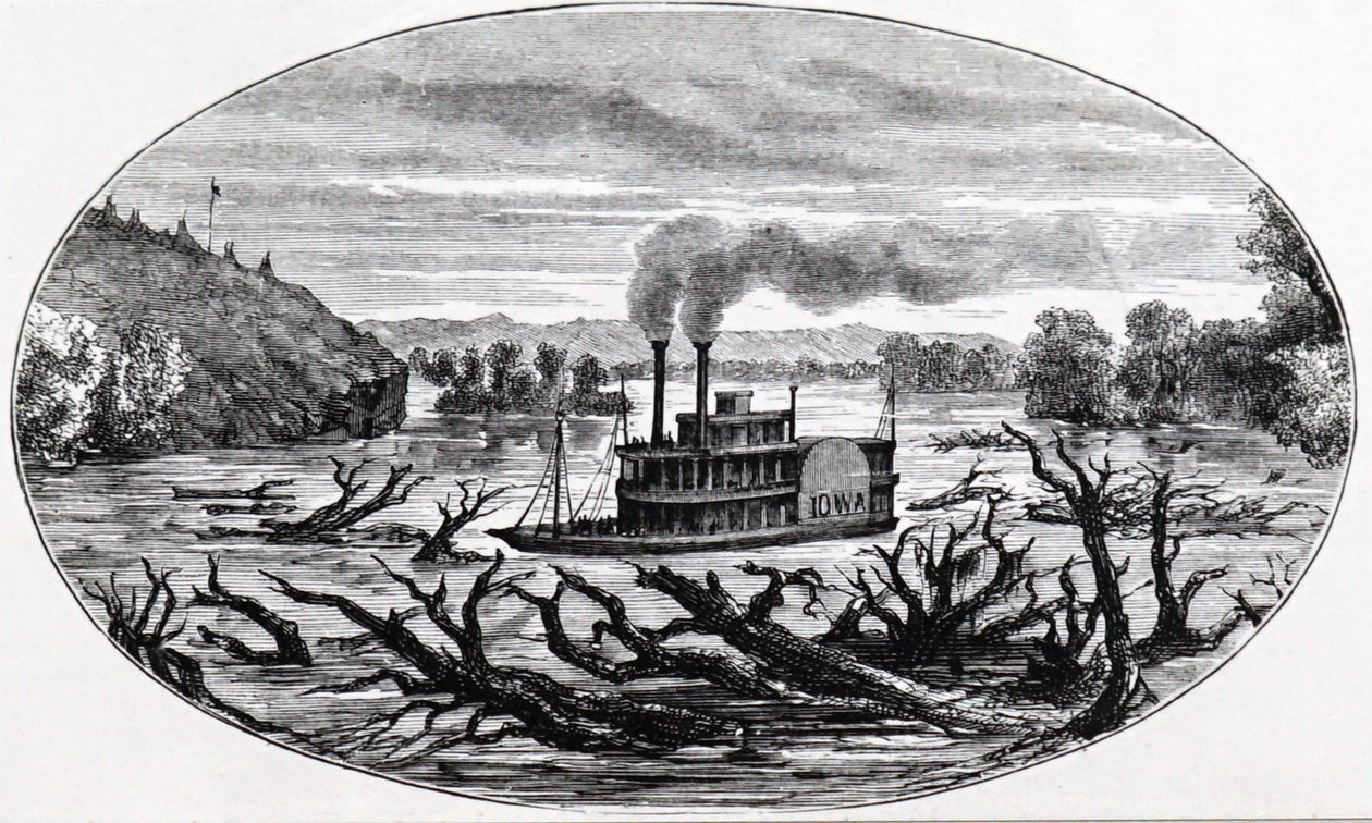 En hjulångare på den övre Missourifloden av Unknown artist