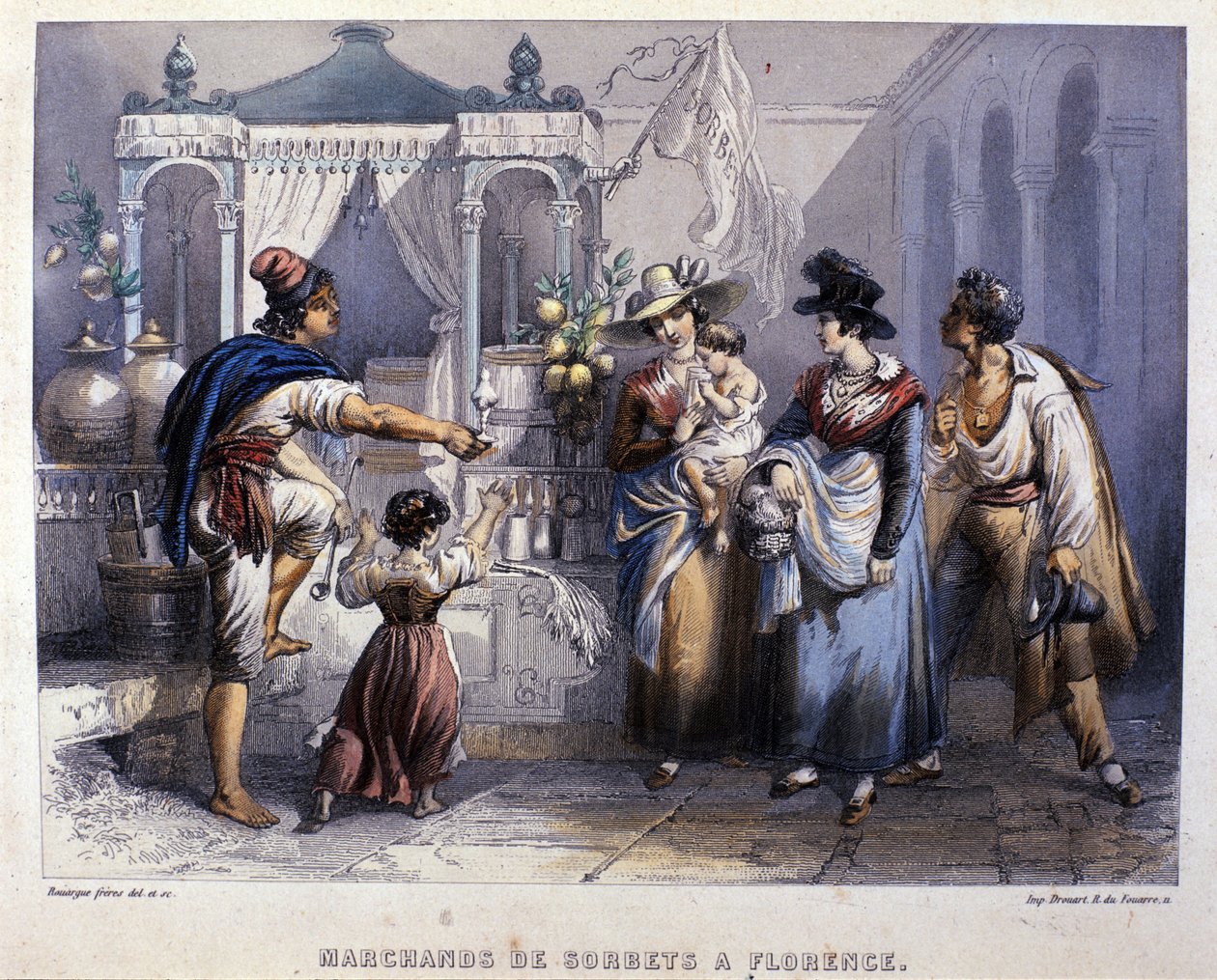En sorbethandlare i Florens. Litografi omkring 1820 av Unknown artist