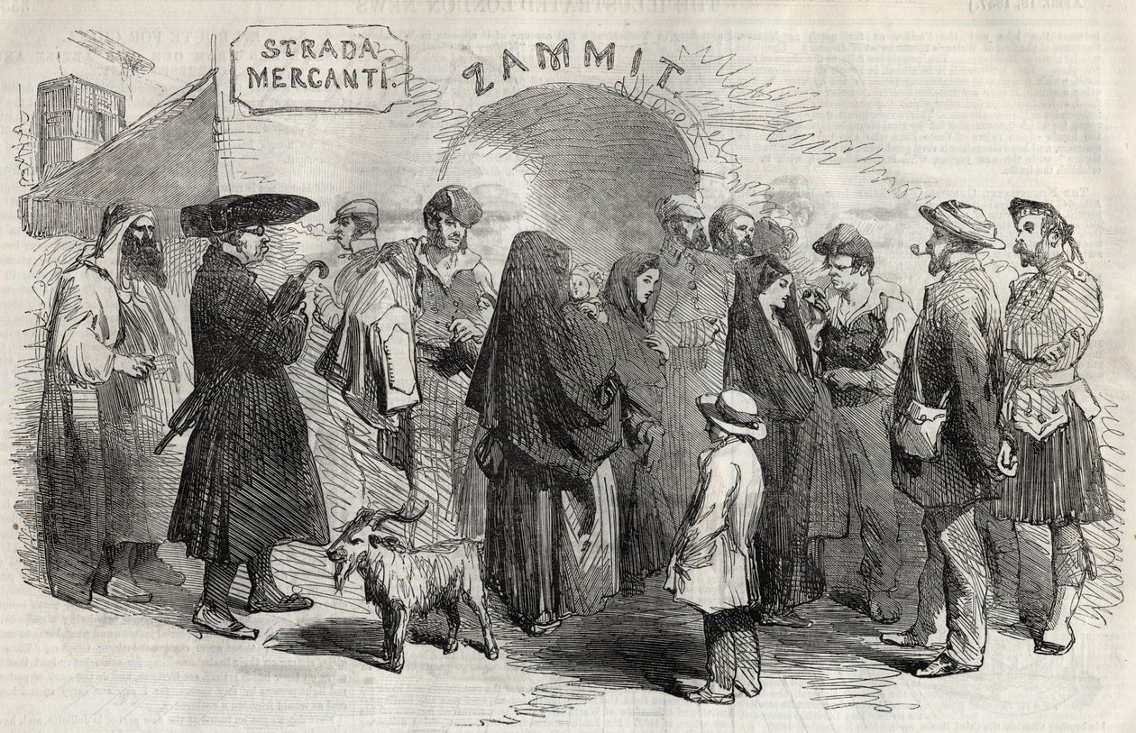 En gata i Valletta (Valletta) på ön Malta (Malta) 1857. av Unknown artist