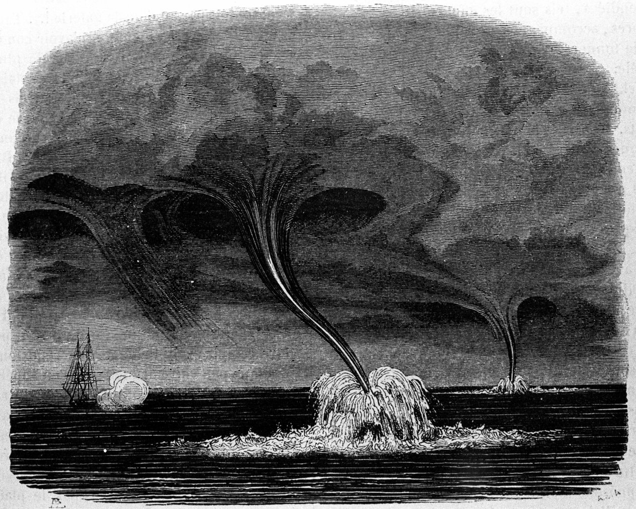 En tornado av vatten. 1800-talsgravyr. av Unknown artist