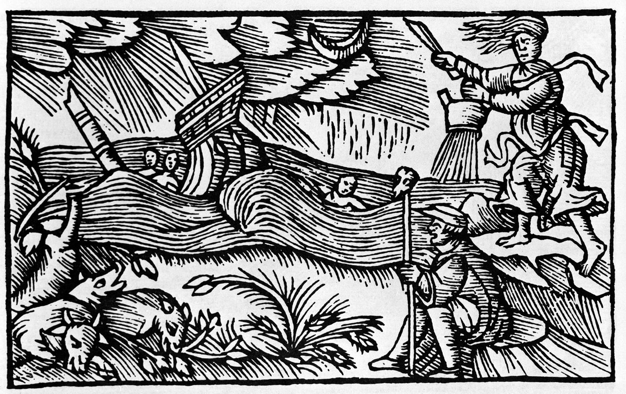En häxa orsakar en storm efter "Historia de gentis nortentrionalibu" av Olaus Magnus, Rom 1555 av Unknown artist
